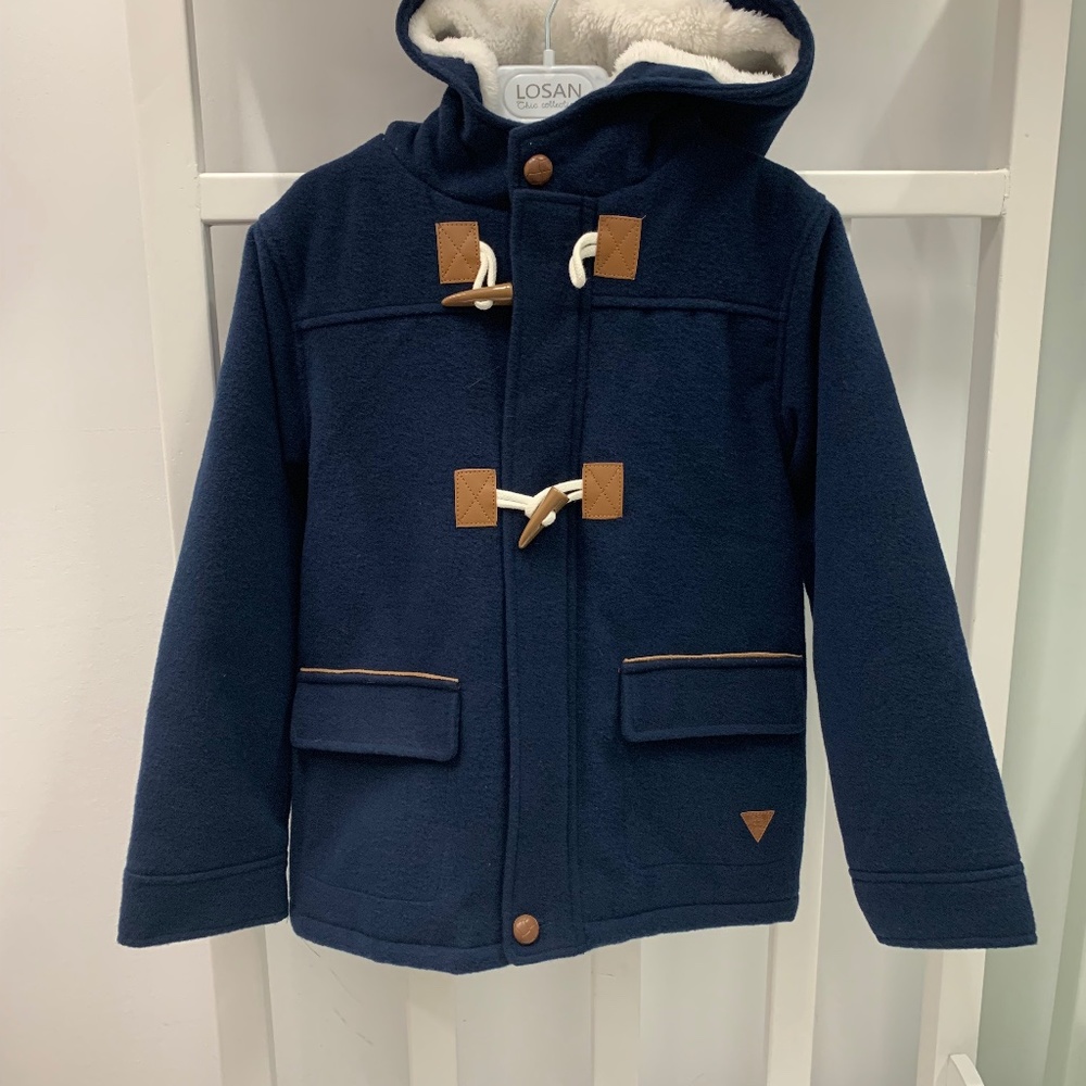 Losan boys duffle coat navy blue with brown detailed